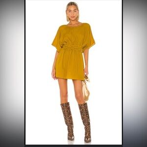 Revolve Tularosa Mustard Yellow Mini Dress with Lace-Up Detail
